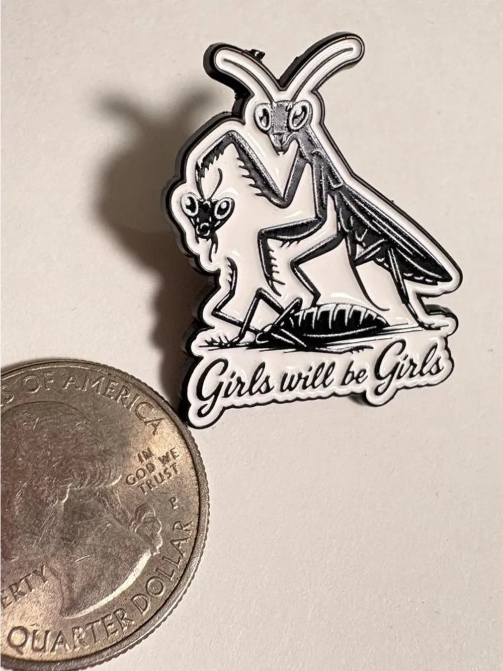 Girls Will Be Girls Black & White Enamel Pin brooch